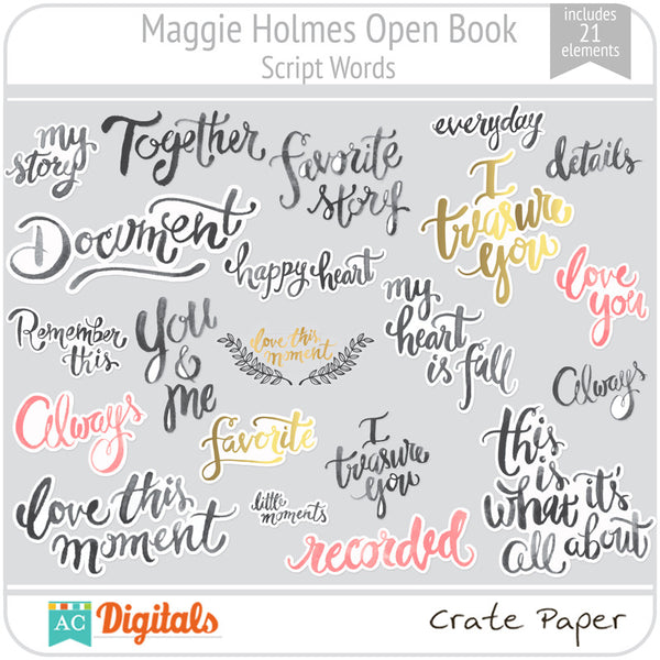 Maggie Holmes Open Book Script Words